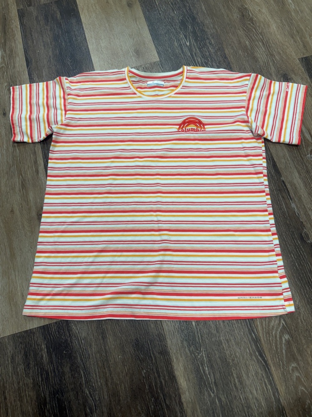 Columbia Short Sleeve Striped Tee in Red, Yellow, Cream